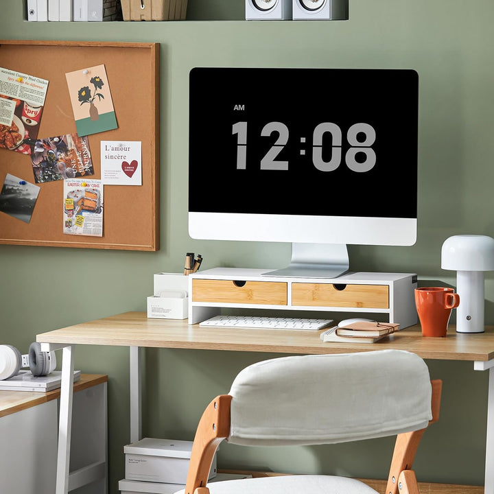 SoBuy Schreibtisch Organizer, Monitorständer mit 2 Schubladen, Monitorerhöhung für Schreibtisch, Mon