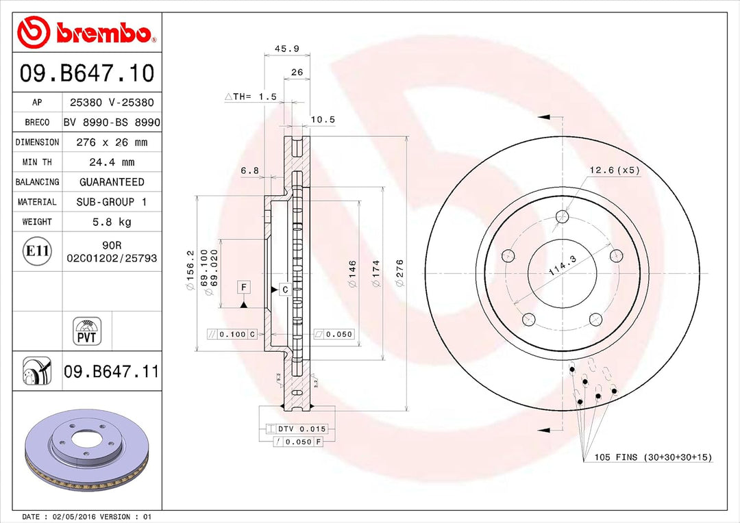 Brembo 09.B647.10 Vordere Bremsscheibe, Anzahl 2