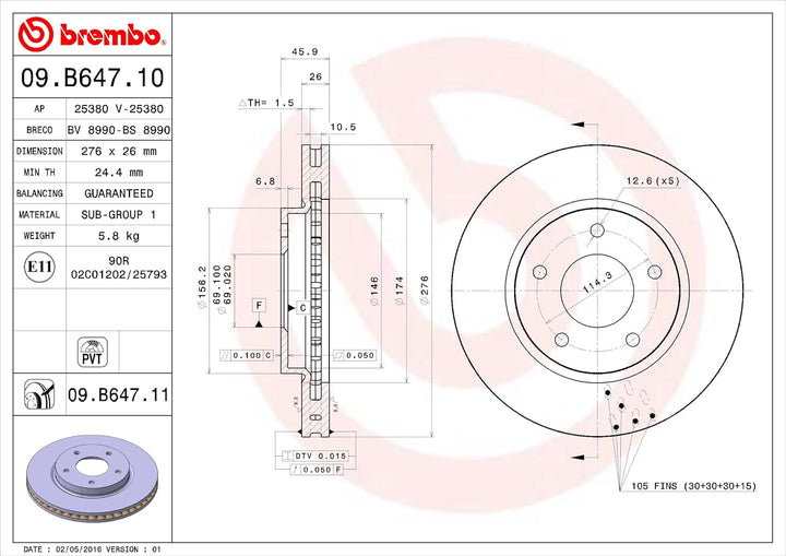 Brembo 09.B647.10 Vordere Bremsscheibe, Anzahl 2