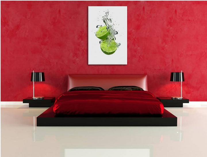Leckere grüne Limetten im Wasser schwarz/weiss Format: 100x70 auf Leinwand, XXL riesige Bilder ferti