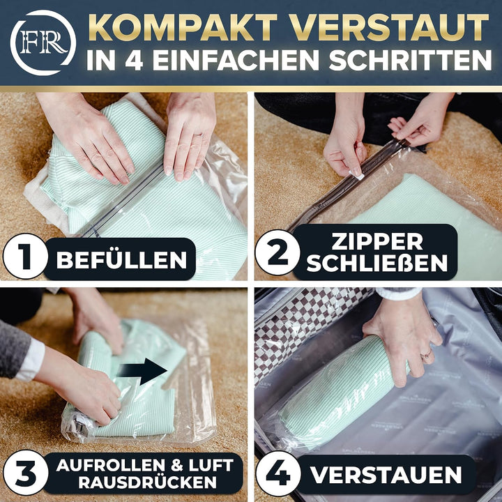 FiRiO Vakuumbeutel Reise zum Rollen I 8 STÜCK I Grösse M: 60x40cm I Vakuumbeutel für Kleidung Reise