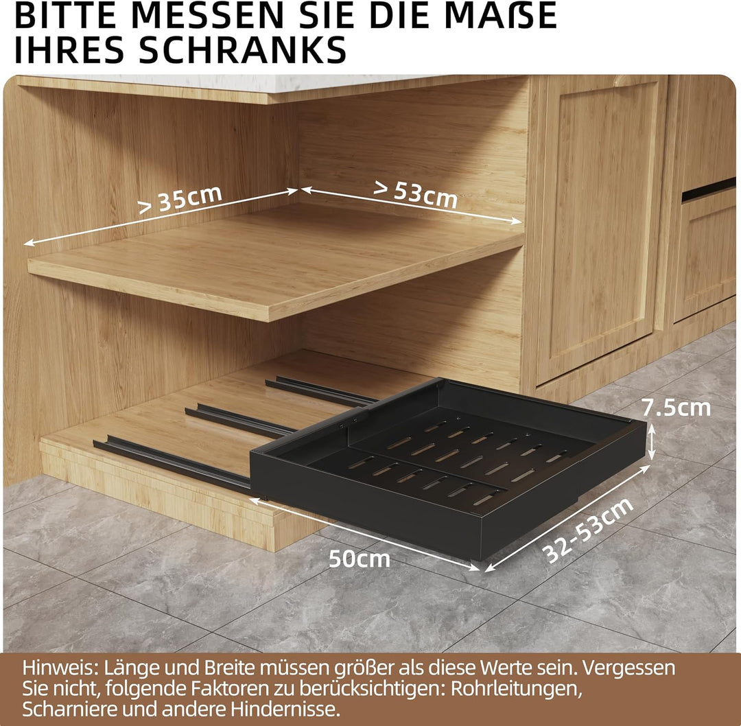 NETEL Teleskopschublade Ausziehbarer Schubladen Organizer Einstellbare Breite 32-52cm，Tiefe 53cm für