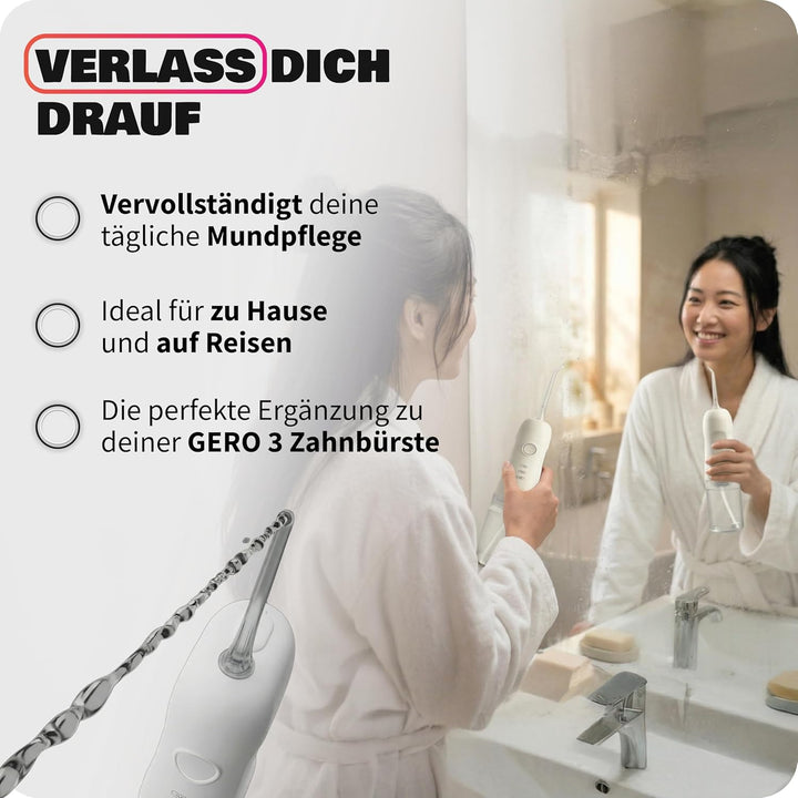 Zahnheld® Munddusche AQUADENT | Kabellos | Für unterwegs und zu Hause | Water Flosser | Fördert eine