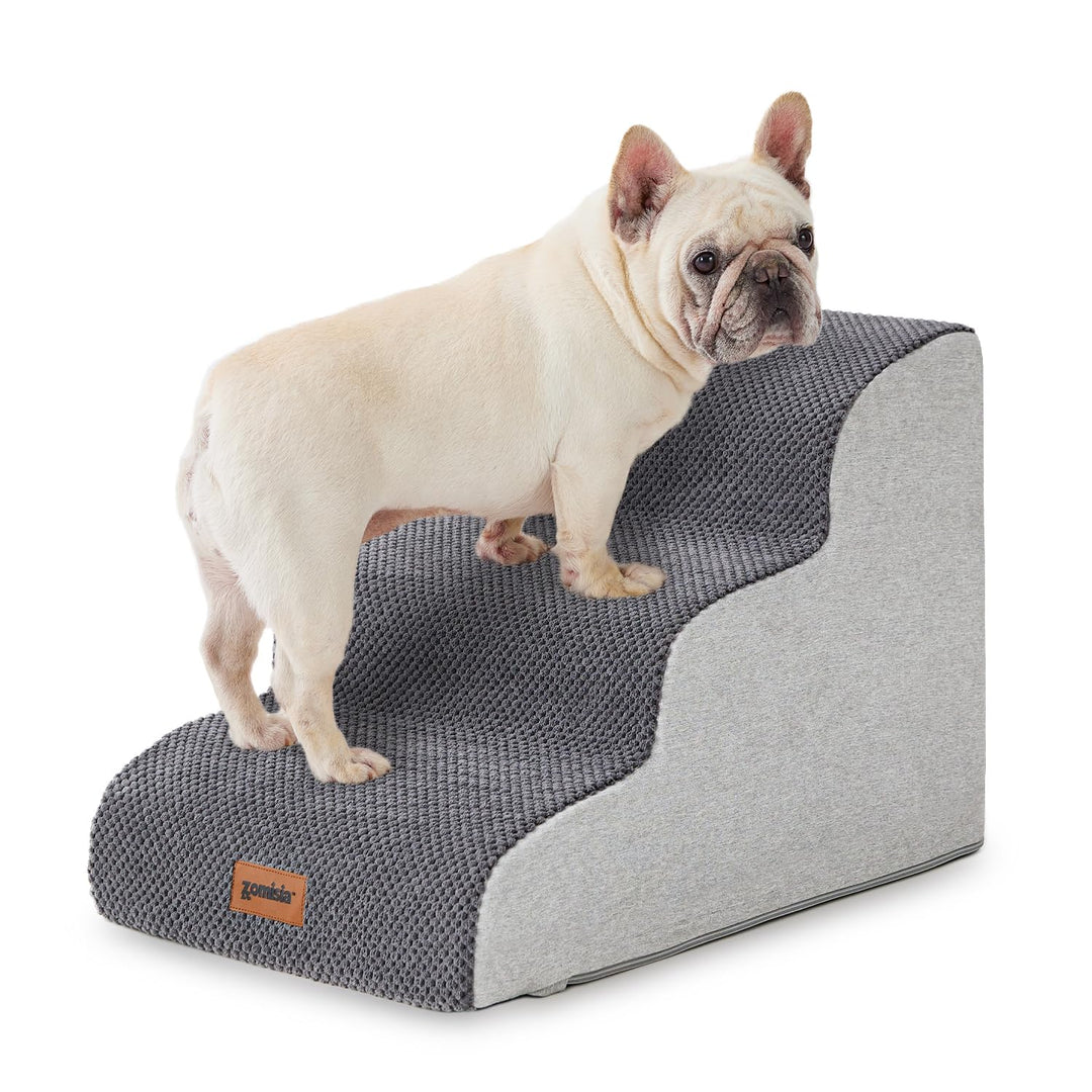 ZOMISIA Hundetreppe für Kleine Hunde 40 cm Hoch, 3 Stufen, Grau | Haustiertreppe für Sofa Bett, Hoch