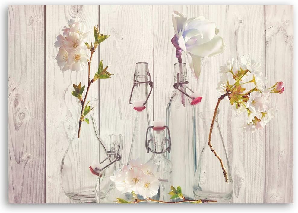 Feeby Bild auf Leinwand Blumen Kunstdruck modern Shabby Chic Beige 80x60 cm M14330 80x60 cm, M14330