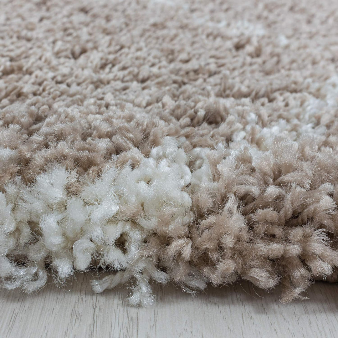 Carpetsale24 Hochflor Teppich Rund 80 cm Beige Modern Skandinavisch Geometrisches Design Shaggy Flau