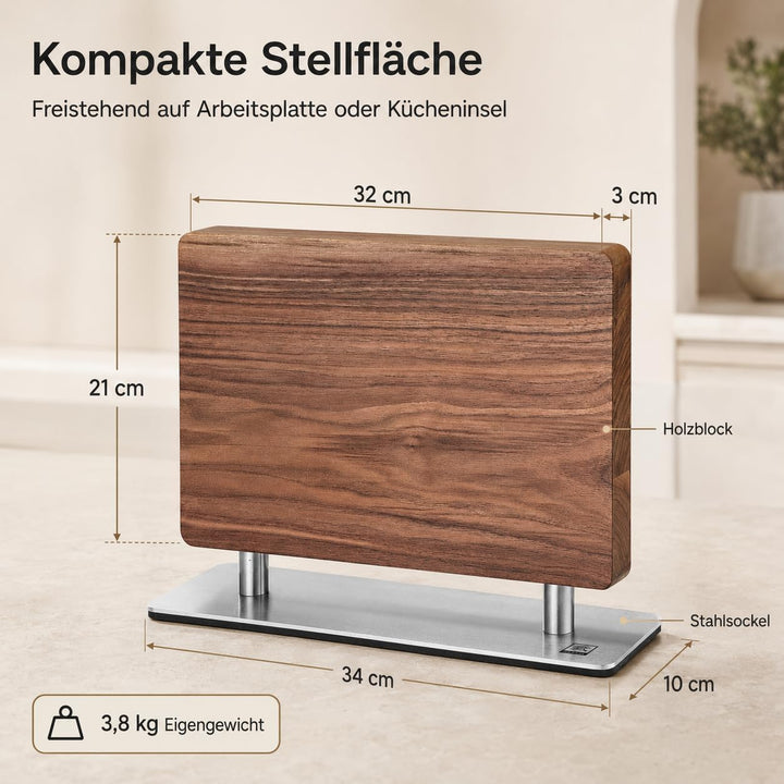 zayiko Premium Doppelseitiger Magnet-Messerhalter aus Walnussholz I Elegante Aufbewahrung für Ihre K