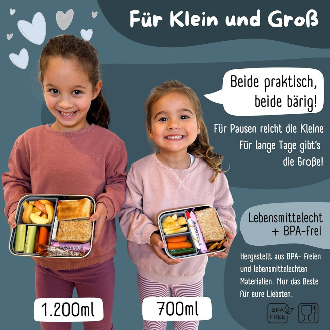BEARFOOT Edelstahl Brotdose Kinder mit Silikondeckel (Blau, 1.200 ml) | BPA-frei, auslaufsicher, Bro