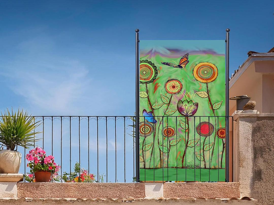 QUICK STAR Paravent Outdoor Wetterfest 180 x 78 cm Green Flowers | Raumteiler Stellwand Innen | Gart