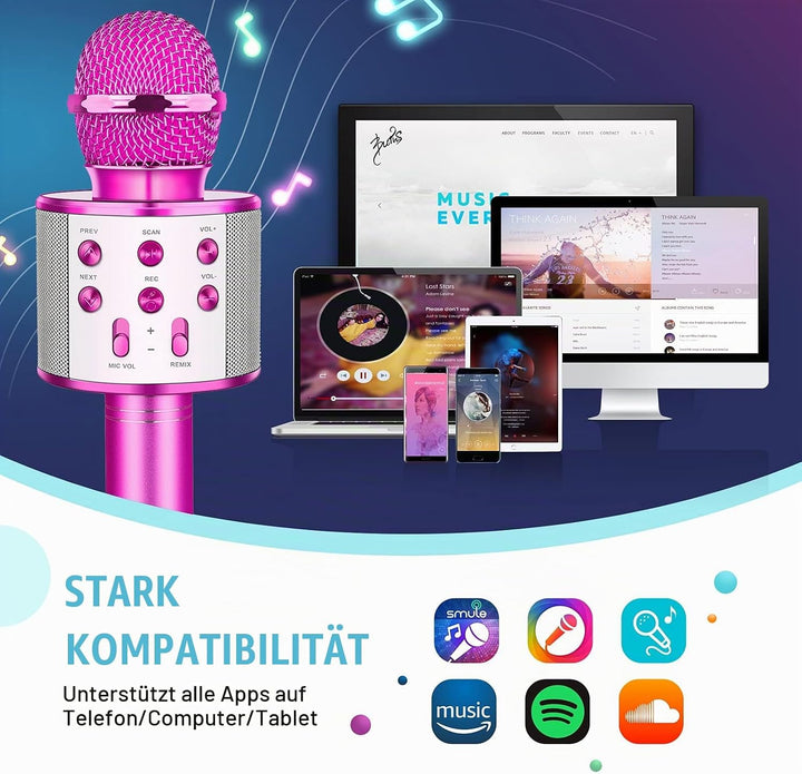 Karaoke Mikrofon Geschenke Mädchen 4-12 Jahre, Bluetooth Mikrofon Kinder Spielzeug ab 3-12 Jahre Spi