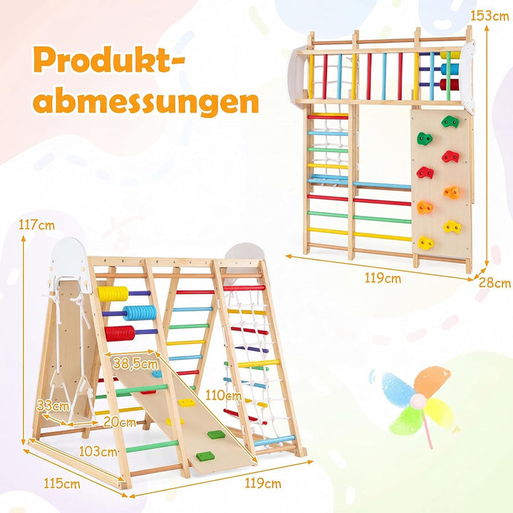COSTWAY 8 in 1 Indoor Klettergerüst aus Holz für Kinder ab 3 Jahren (Bunt) | Klappbares Kletterspiel