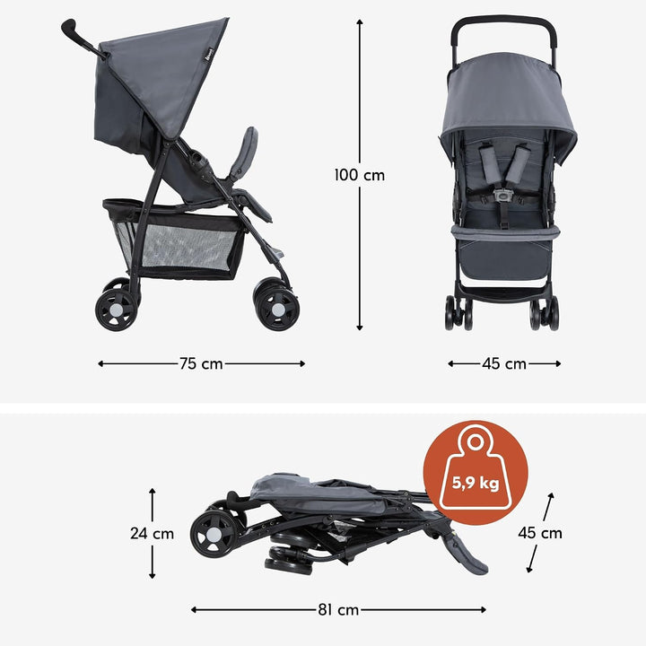 hauck Buggy Sport, Ultra Leicht - nur 5,9 kg, für Kinder bis 15 kg, Klein Zusammenklappbar, Reisebug
