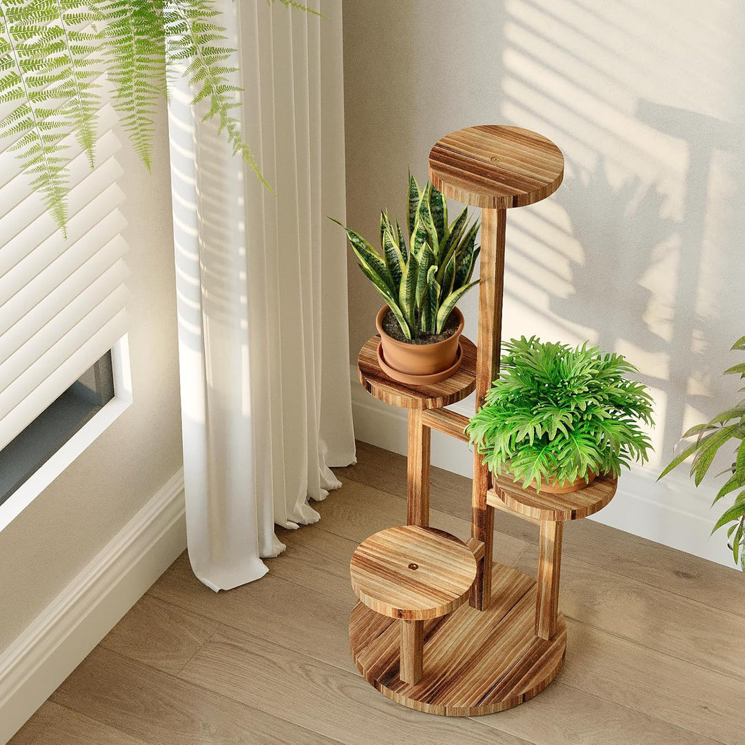 Bamworld Holz Bumenständer Multilevel Pflanzenregal – Raumsparendes Pflanzenträger mit 4 Ebenen für
