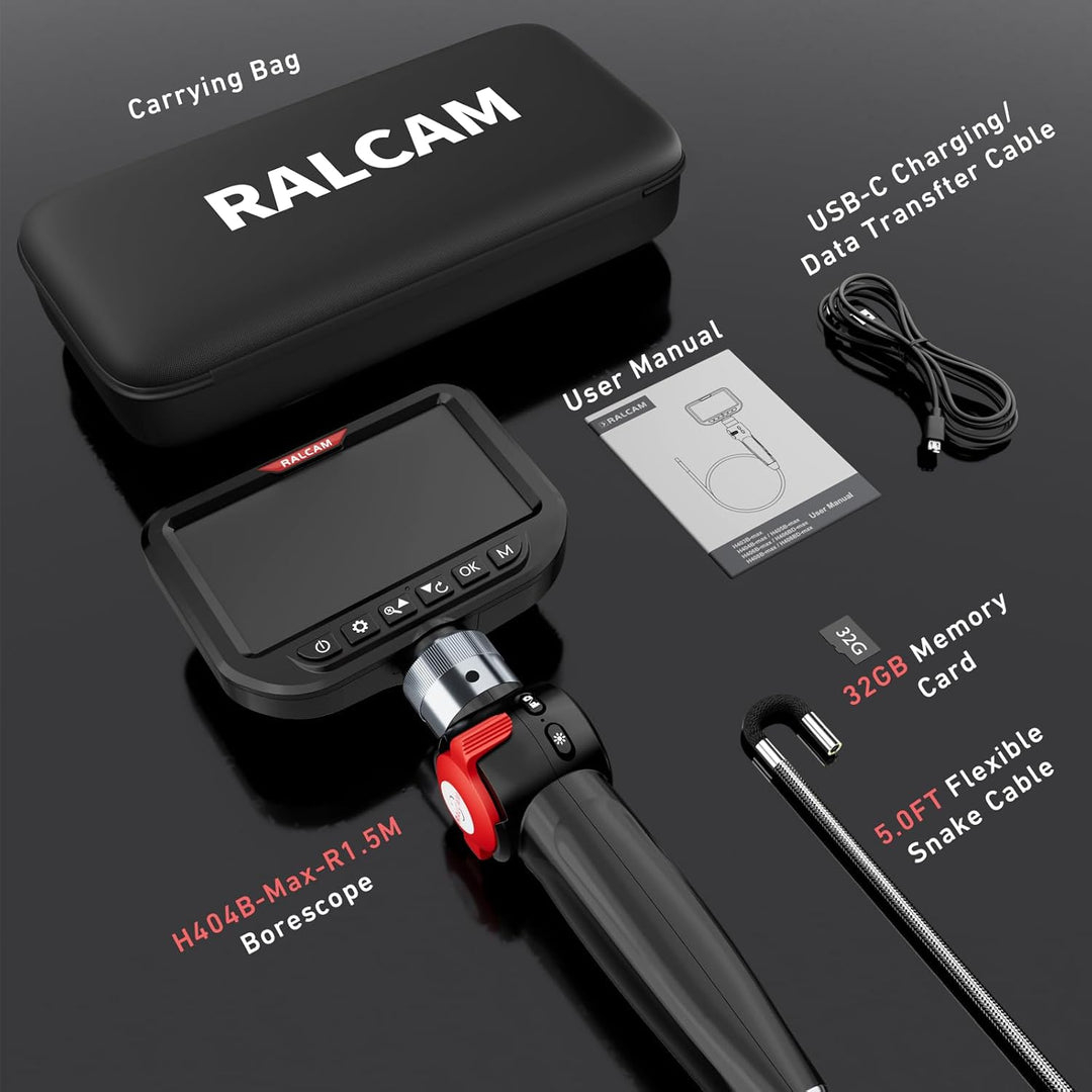 Ralcam Endoskopkamera mit Licht, Endoscope Camera mit 210° beweglichem Kopf, 3.9mm Sonde, 5" HD Bild