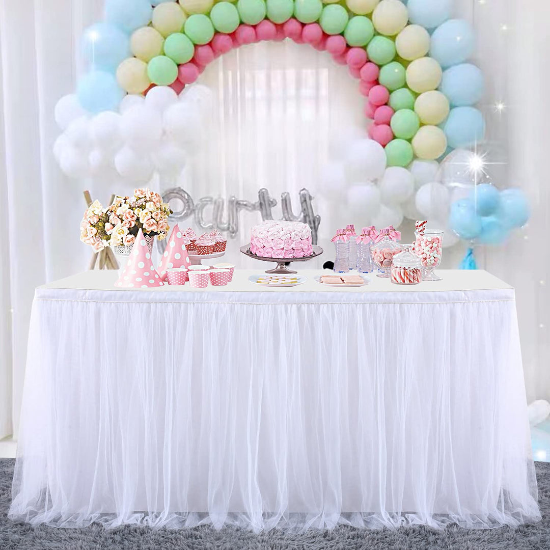 HBBMAGIC Tüll Tischrock Weisser, Tütü Tischröcke183*76CM, Candy Tisch Tischdecke Tüll für Geburtstag