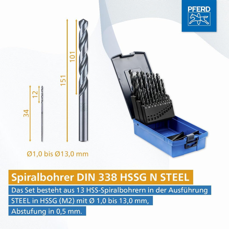 PFERD Spiralbohrer-Set STEEL, 25-tlg. | Ø 1-13 mm, HSS-G N, DIN 338, 118° | 25203702 - universell ei