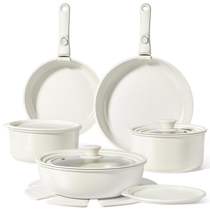 GiPP Pfannenset Topfset mit Abnehmbarer Griff, 15-Teilig Topfsets Induktion mit Granit Antihaft Besc