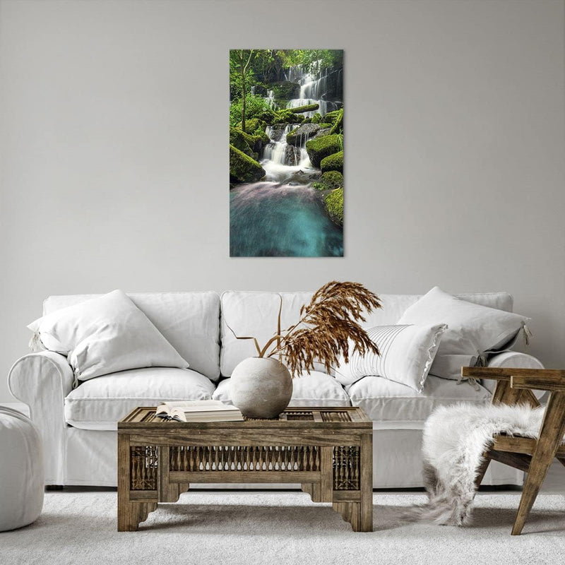 Bilder auf Leinwand 55x100cm Leinwandbild mit Rahmen Park Wasserfall Wasser Gross Wanddeko Bild Schl