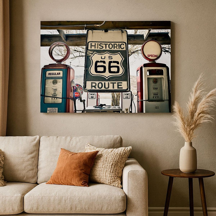 Bilder auf Leinwand Strasse alt 66 USA Leinwandbild mit Rahmen 70x50cm Wandbilder Dekoration Wohnzim