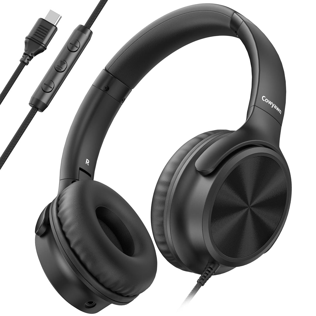 USB-C-Kopfhörer kabelgebunden, Over-Ear-Kopfhörer mit Mikrofon, Lautstärkeregler, HD-Stereo-Sound, f
