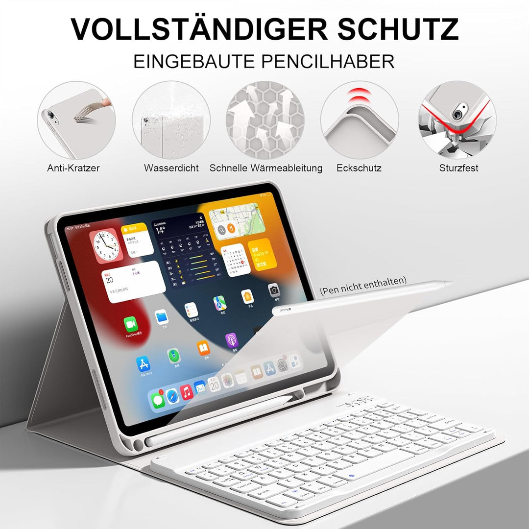 Tastatur Hülle für iPad 10. Generation 10,9" 2022 & iPad 11th Gen A16 2025 mit Stifthalter, TPU Rück
