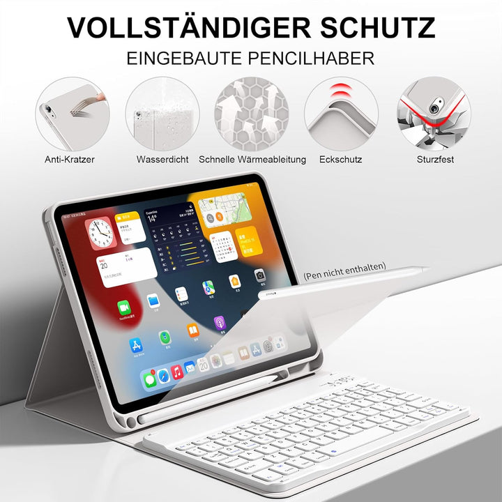 Tastatur Hülle für iPad 10. Generation 10,9" 2022 & iPad 11th Gen A16 2025 mit Stifthalter, TPU Rück