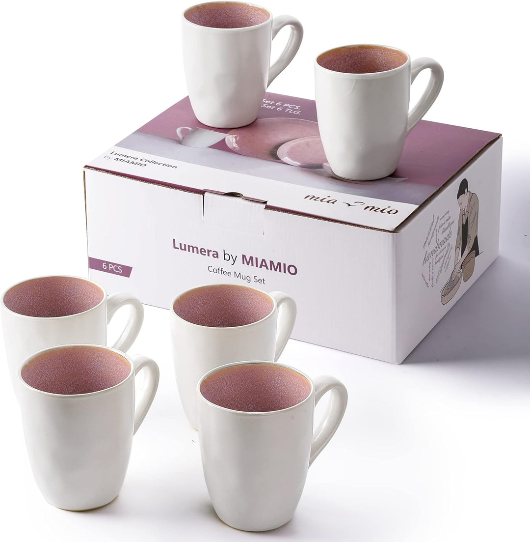 MIAMIO – 6 x 350 ml Kaffeetassen/Tassen Set aus Steingut Keramik Geschirr Set Handmade - Lumera Koll