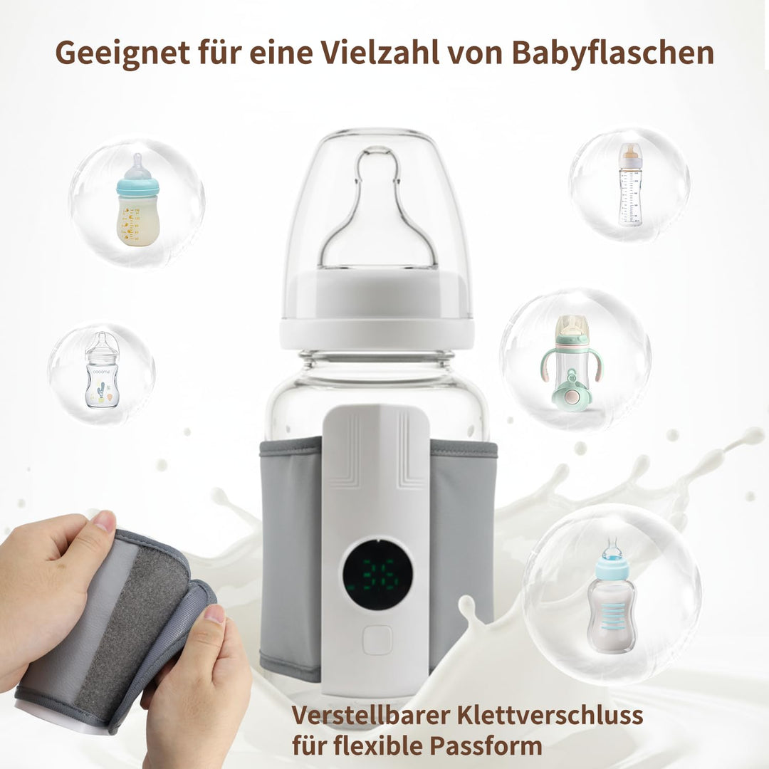 Flaschenwärmer Baby Unterwegs, 6 Temperaturstufen Drahtloses Milchwärmer mit LED Temperaturdisplay,