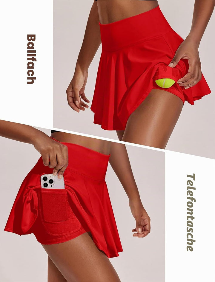 PINSPARK Tennisrock Damen Plissiert Tennis Skort Hohe Taille Golfrock mit Innenhose Shorts Faltenroc