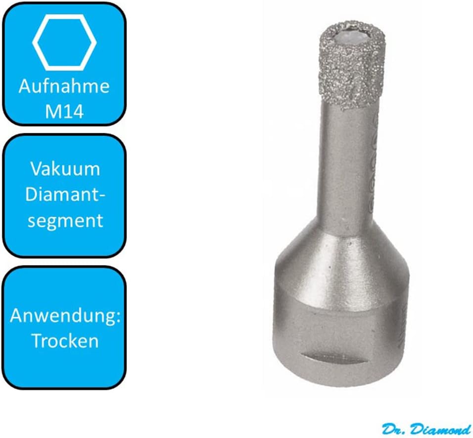 Dr. Diamond | M14 Fliesenbohrer Hochleistungs-Trockenbohrkrone für Winkelschleifer - Spezial Kernboh