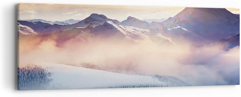 Panorama Bilder auf Leinwand Berge Schnee Winter Leinwandbild 90x30cm Wandbilder Dekoration Wohnzimm