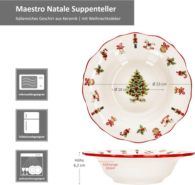 MamboCat Maestro Natale 4er Set Suppenteller I 350ml I Tiefe italienische Keramik-Teller für 4 Perso