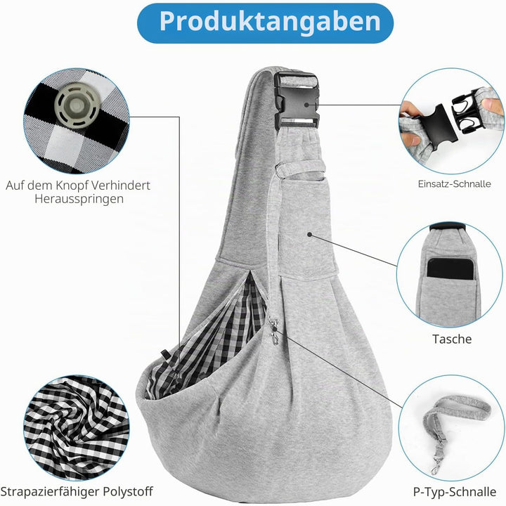 Hundetragetasche, Hundetragetuch bis 10kg, Umhängetasche für Haustiere mit verstellbarem, Wendbarer