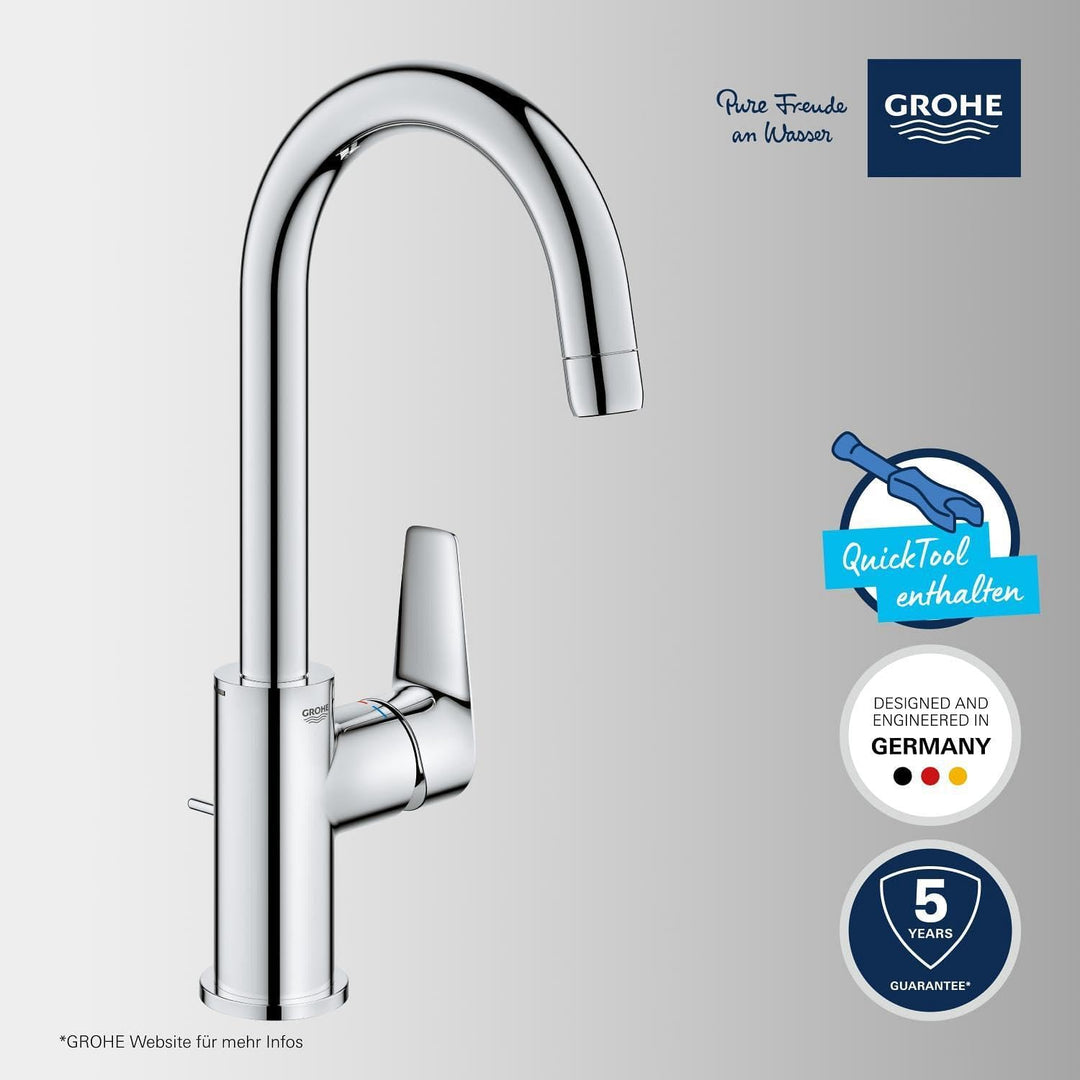 GROHE StartEdge - Einhand-Waschtischarmatur (wassersparend, langlebige Oberfläche, DN15, L-Size), ch
