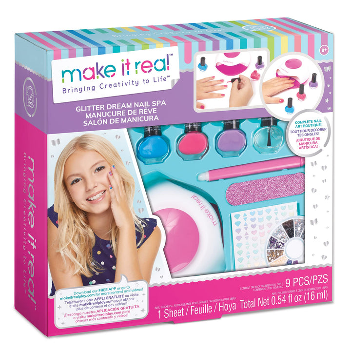 Make It Real Dream DIY Glitzer-Maniküre Nagellackset – Komplettes Spa-Erlebnis mit Lack, Stickern un