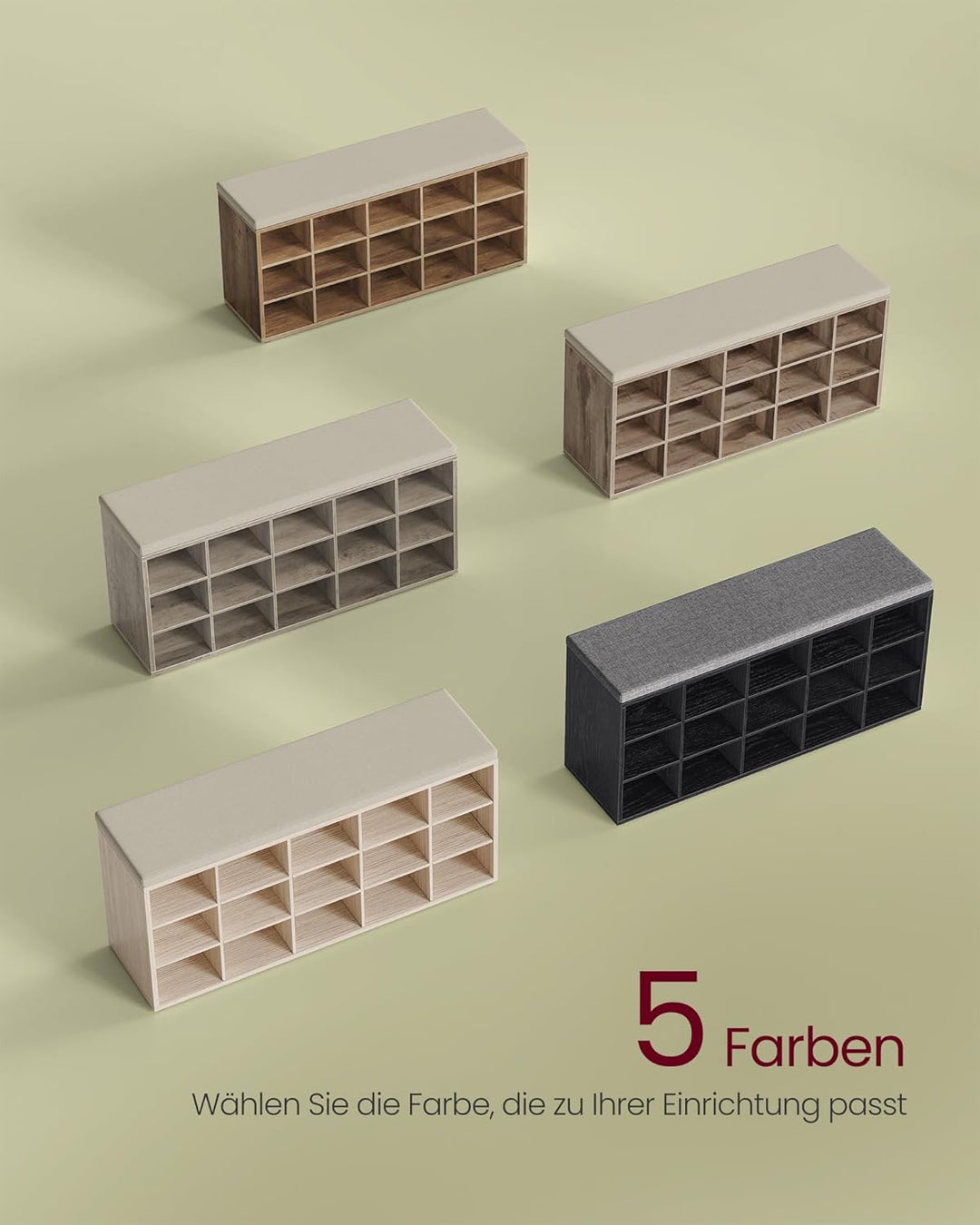 VASAGLE Custos Kollektion - Schuhbank, Schuhregal mit Sitzfläche, Sitzbank mit Stauraum, Kissen, 9 F