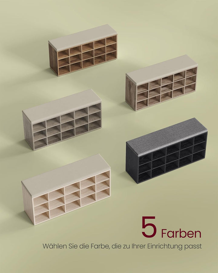 VASAGLE Custos Kollektion - Schuhbank, Schuhregal mit Sitzfläche, Sitzbank mit Stauraum, Kissen, 9 F