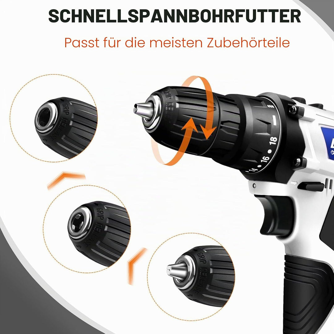 Akku-Bohrschrauber Akkuschrauber 45Nm, 12V Akku-Bohrmaschine mit 1×1.3Ah Akku, 18+1 Drehmoment Akkub