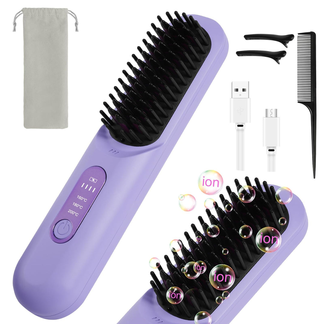 LOPHE Mini Haarglätterbürste, Glättbürste Kabellos, Hair Straightener Comb mit LCD-Bildschirm 3-Stuf