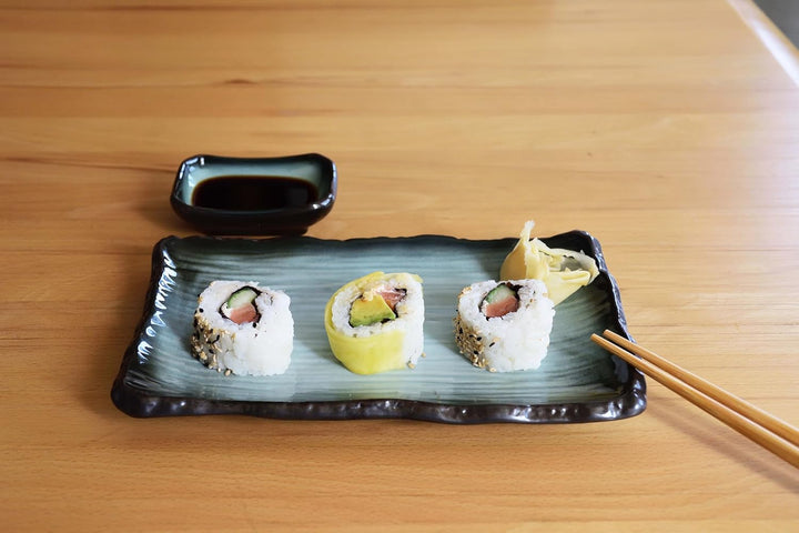 8-tlg. Sushi Geschirr Set für 2 Personen blau/schwarz - Sushi Servierset mit 2x Sushiteller, Dip-Sch