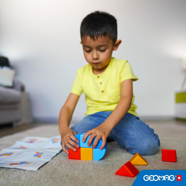 GEOMAG - MAGICUBE - 9 Magnetische Bausteine Rot/Orange/Blau - Pädagogisches Spielzeug Für Kinder Ab