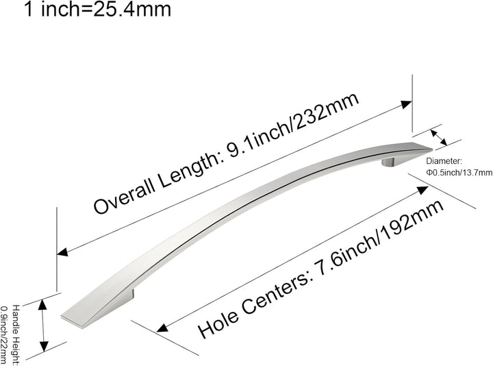 FURNIWARE 10 Stück Griffe, 192mm Lochabstand, Schrank- und Küchengriffe, Schubladengriffe, Gebürstet