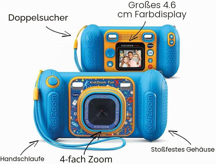 VTech Kidizoom Fun Blau, Digitalkamera für Kinder mit Display, Videos, Trucages, Spezialeffekte, Kin