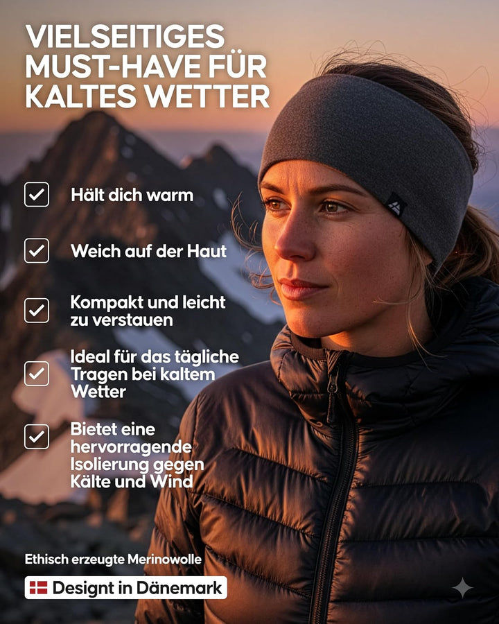 DANISH ENDURANCE Merino Fleece Stirnband, Thermo Headband, Winter Ohrenwärmer, Unisex, für Damen &amp; H