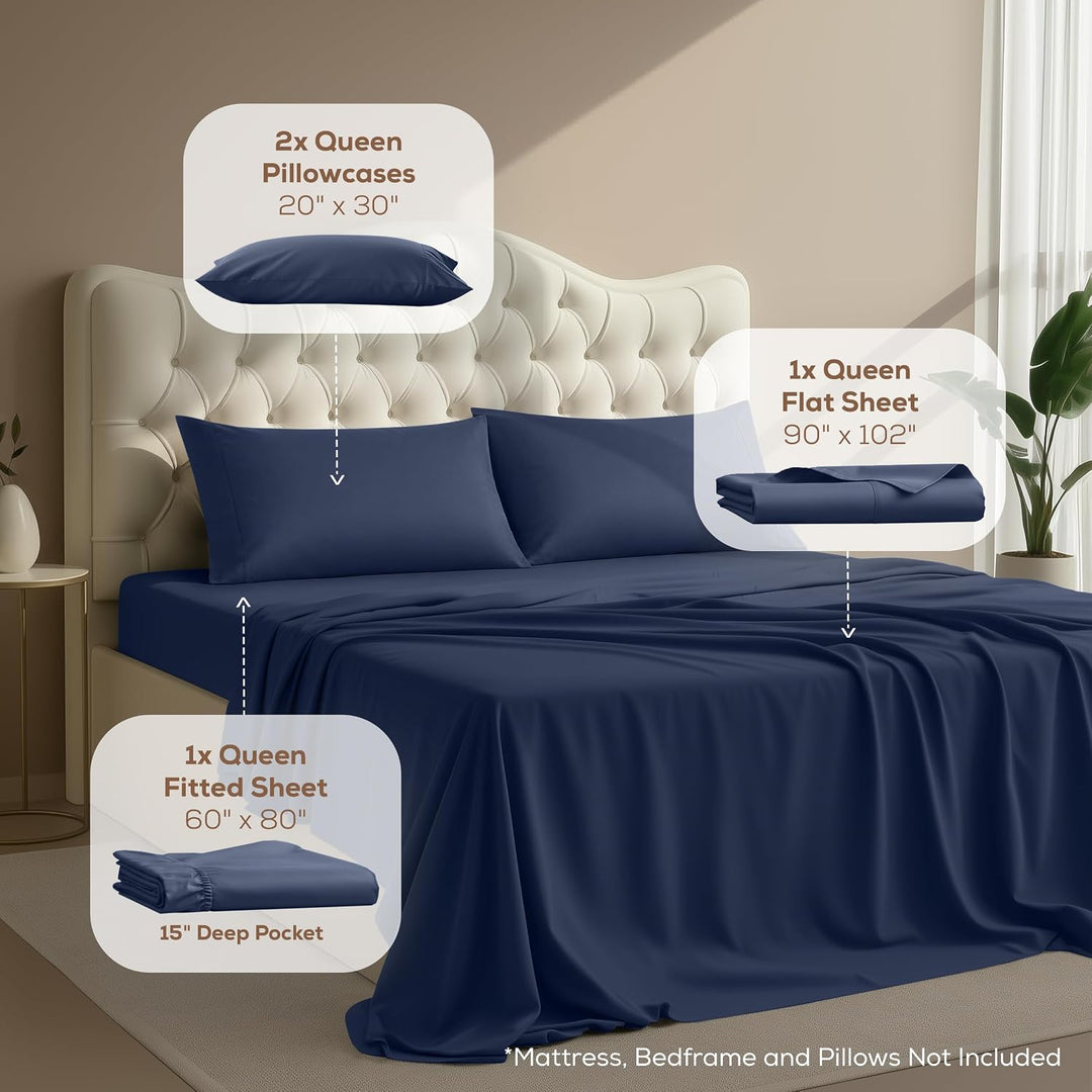 UTOPIA Betten 4 Mikrofaser Bettwäsche, navy, Queen Queen Navy, Queen Navy