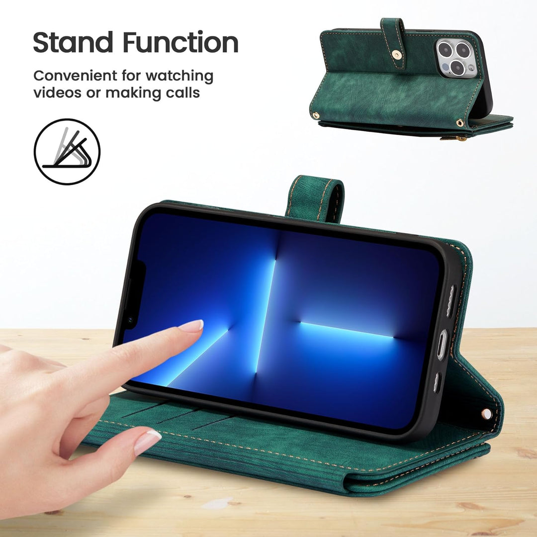 ZCDAYE Hülle für iPhone 13 Pro Max mit Band Handykette, Leder Handyhülle Handytasche mit Kartenfäche
