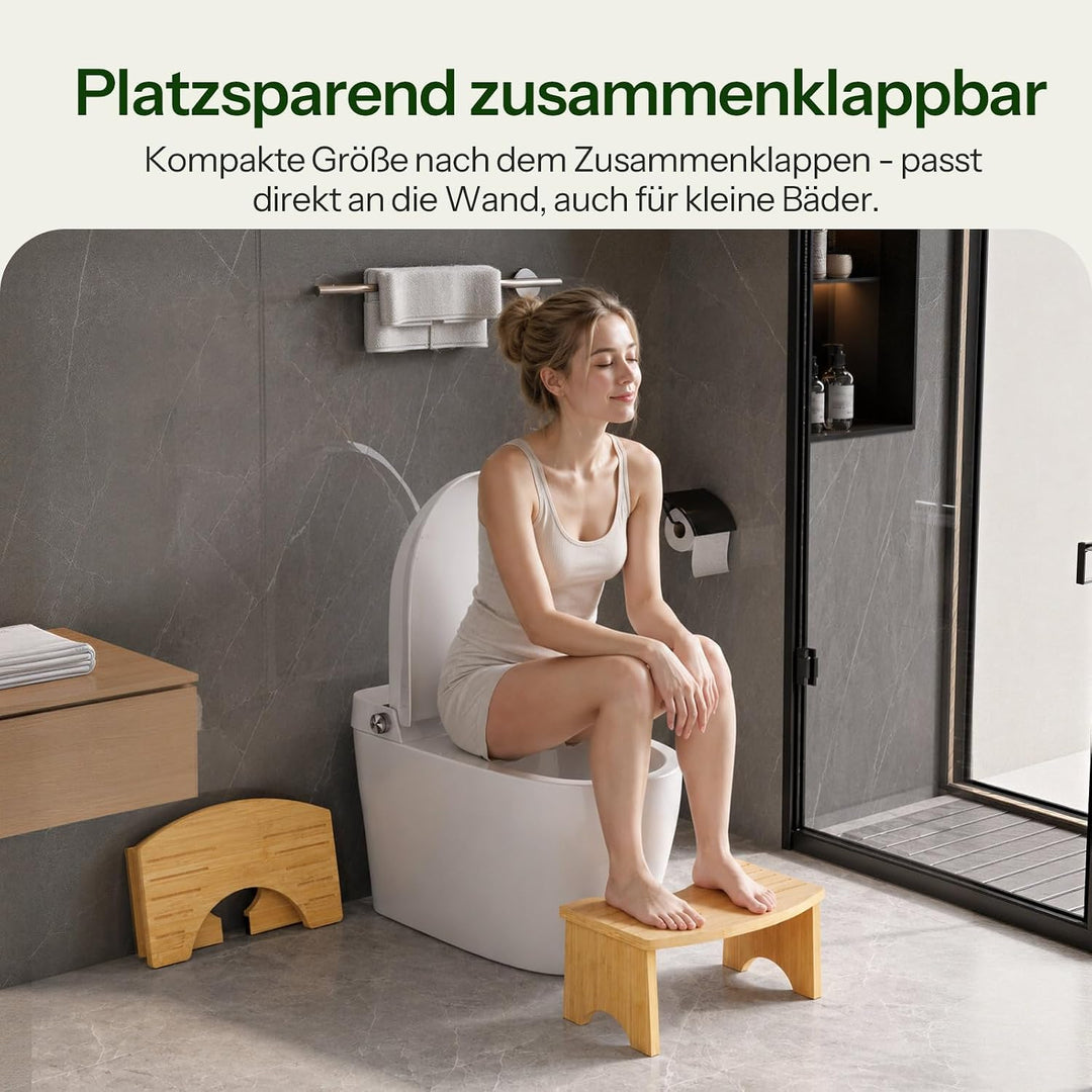 HOOBRO Klappbarer Toilettenhocker aus Bambus, montagefreier Klohocker mit Abflussrillen und Rutschfe