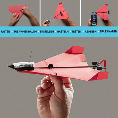 POWERUP 4.0. Smartphone gesteuertes Papierflugzeug Set der nächsten Generation. Einfache Handhabung