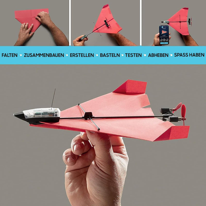POWERUP 4.0. Smartphone gesteuertes Papierflugzeug Set der nächsten Generation. Einfache Handhabung