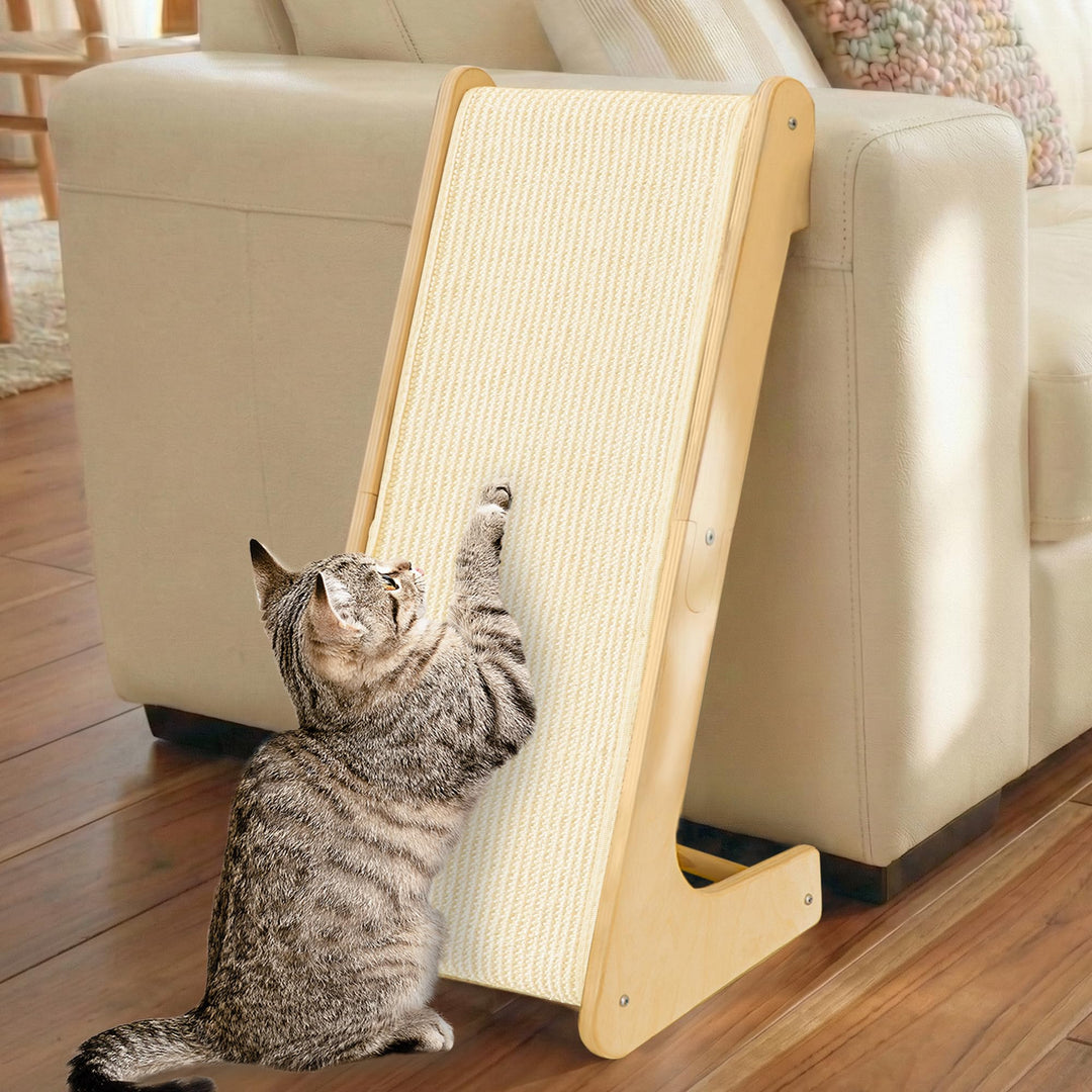 PETKARAY L-förmiges Dual-Use Sisal Kratzbrett für Katzen, 64 cm Hohe Kratzsäule aus Natürlichem Sisa